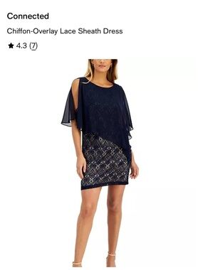 connected apparel Navy Chiffon-Overlay Lace Sheath Dress Size 4P NWT